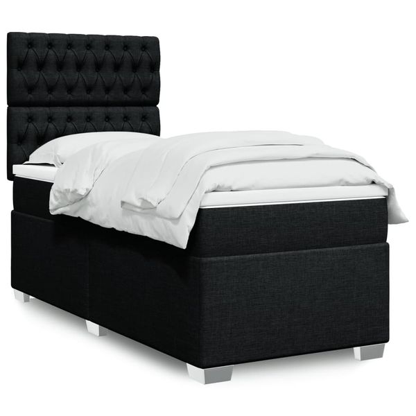 vidaXL Posteľný rám boxspring s matracom čierny 90x200 cm látka