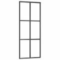 vidaXL Posuvné dvere s kovaním čierne 76x205 cm ESG sklo