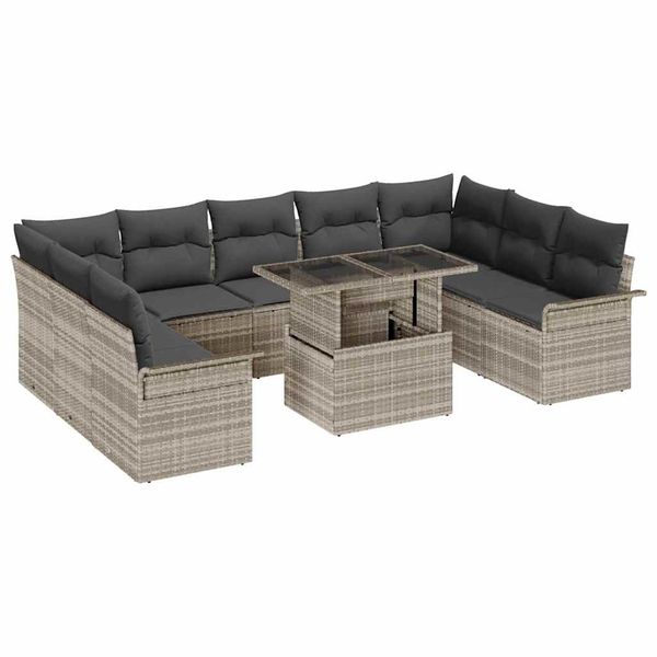 vidaXL Súprava záhradných pohoviek 10 pcs Svetlosivá Poly Ratan