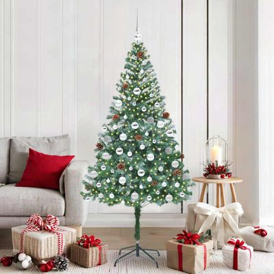 vidaXL Umelý vianočný stromček s 300 LED-i Zelená 180 cm PVC a oceľ