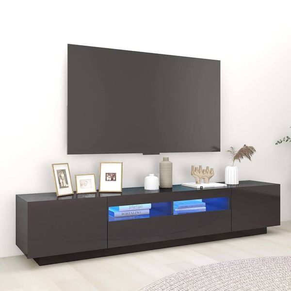 vidaXL TV skrinka s LED svetlami lesklá sivá 200x35x40 cm
