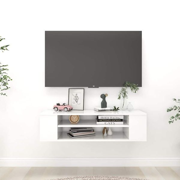 vidaXL Závesná TV skrinka, lesklá biela 100x30x26,5cm kompozitné drevo
