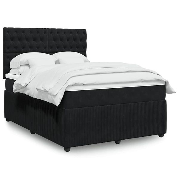 vidaXL Posteľný rám boxspring s matracom čierny 140x190 cm zamat