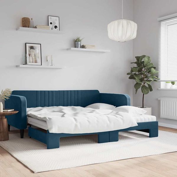 vidaXL Rozkladacia denná posteľ s matracmi modrá 100x200 cm zamat