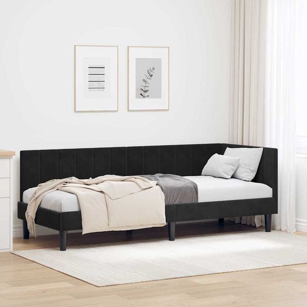 vidaXL Rohový rám postele s čelnou doskou Čierna 80 cm x 200 cm Zamat