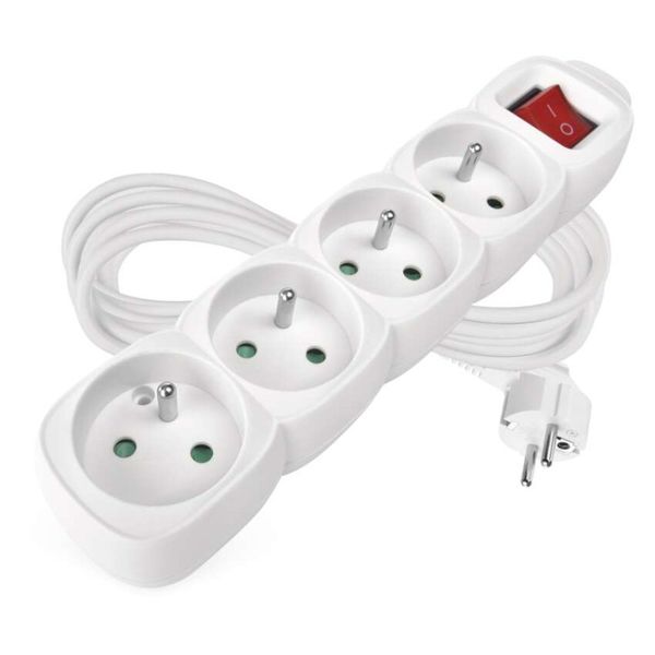 Predlžovací kábel 5 m / 4 zásuvky / s vypínačom / biely / PVC / 1 mm2