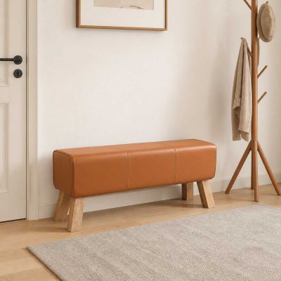 vidaXL lavička 110 x 30 x 45 cm Skutočná koža Hnedá