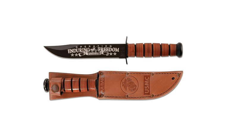 KA-BAR KB-9169 U.S.M.C. OEF Afghanistan pamätný vojenský nôž 17,8 cm, čierna, koža, kožené puzdro