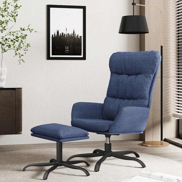 vidaXL Relaxačné kreslo s podnožkou modré látka