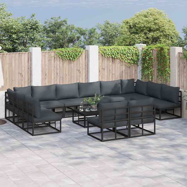 vidaXL Súprava záhradných pohoviek s vankúšom 12 pcs Čierna Hliník