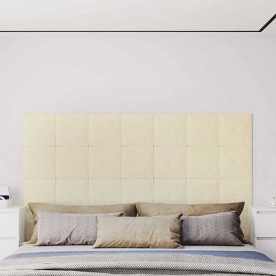 vidaXL Nástenné panely 12 ks krémové 30x30 cm umelá koža 1,08 m²