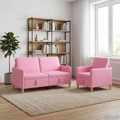vidaXL Súprava pohovky s úložným priestorom 2 ks Ružová Polyester