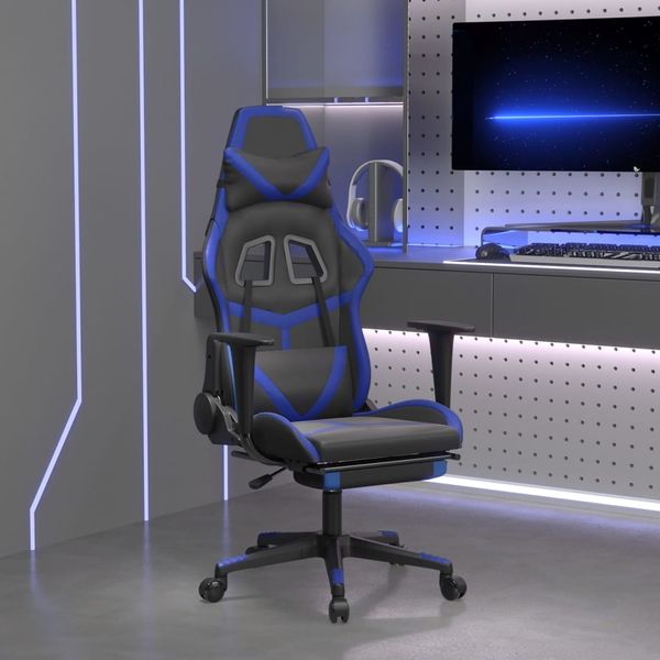 vidaXL Herná stolička s podnožkou čierna a modrá umelá koža
