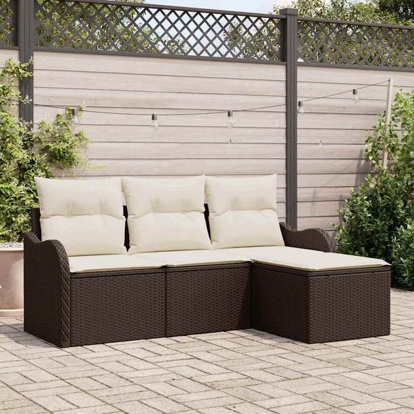 vidaXL Súprava záhradných pohoviek s vankúšom 4 pcs Hnedá Poly ratan