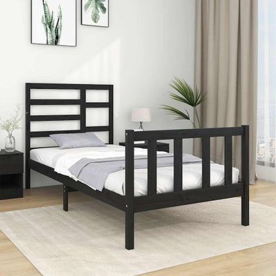vidaXL Posteľný rám čierny drevený masív 75x190cm malé jednolôžko