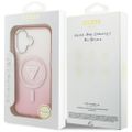 Puzdro Guess Case Magsafe IML Gradient s potlačou trojuholníkového loga a striebornými kovovými tlačidlami fotoaparátu pre iPhone 17 ružové