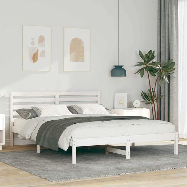 vidaXL Rám postele Biela 150 x 200 cm Masívne borovicové drevo