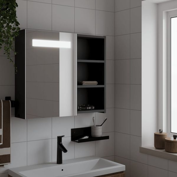 vidaXL Kúpeľňová zrkadlová skrinka s LED svetlom čierna 60x13x52 cm