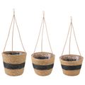 vidaXL 3 ks Prírodná a čierna Ø26 x 19 cm 100% Morská tráva