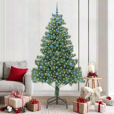 vidaXL Vianočný stromček s 300 LED-i so stojanom Zelená 210 cm PVC