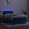 vidaXL Posteľný rám boxsping matrac a LED tmavomodrý 90x200 cm zamat