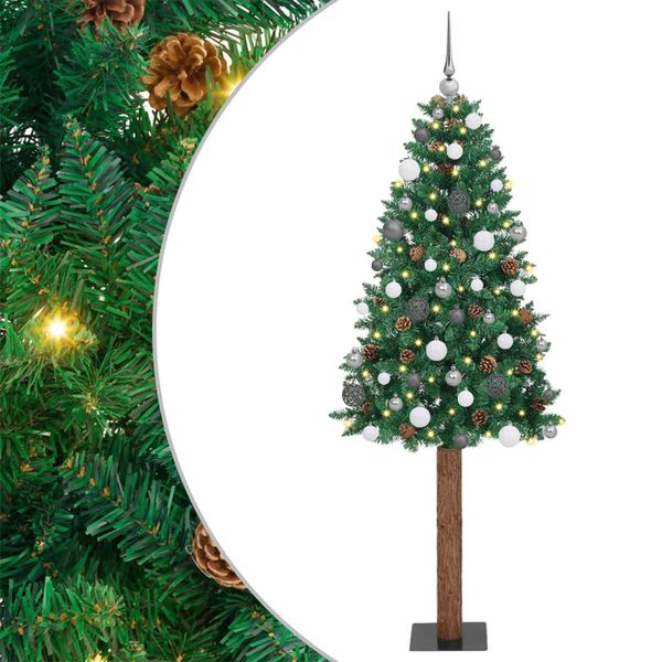 vidaXL Úzky vianočný stromček s 300 LED-i so stojanom Zelená 180 cm