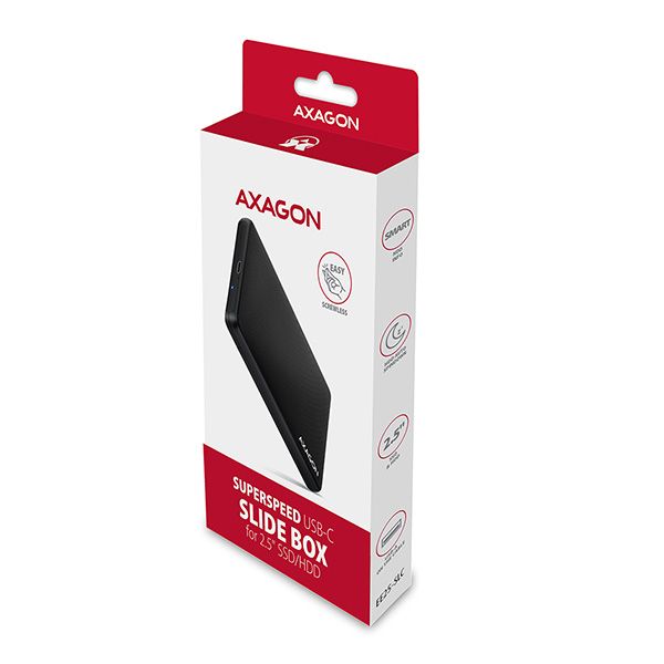 AXAGON EE25-SLC, USB-C 3.2 Gen 1 - SATA 6G 2.5" SLIDE box, bezšroubkový, čierny Box na disk, externý, pre 2,5" HDD/SSD, USB 3.2 Gen1 typ C, SATA III, plast, čierny