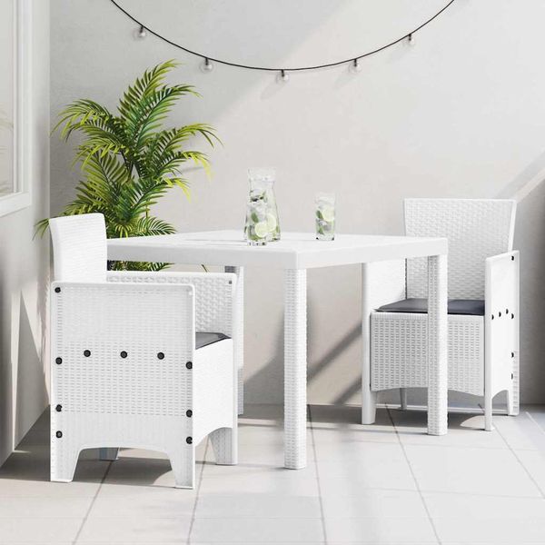 vidaXL Záhradný jedálenský set 3 pcs Biela Polypropylén