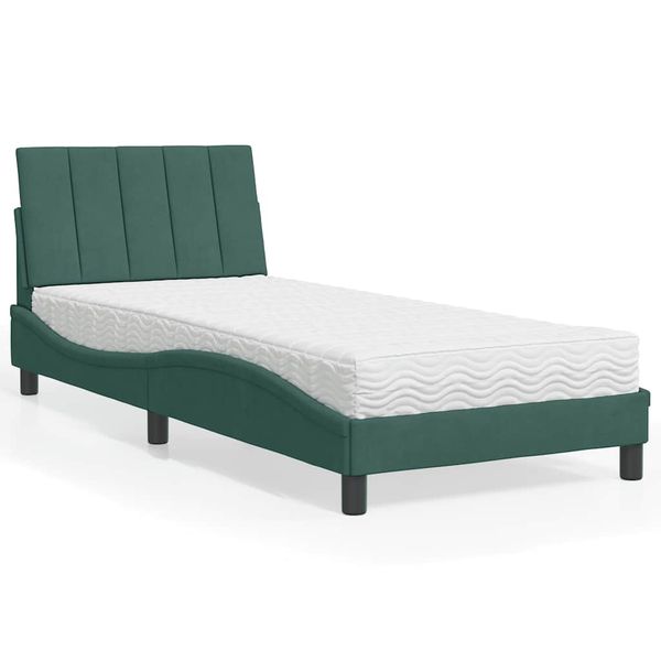 vidaXL Posteľ s matracom Hanko tmavozelený 90x190 cm zamat