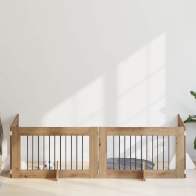 vidaXL Brána pre psov so stojanmi 4 pcs Dub artisan 100 x 60 cm