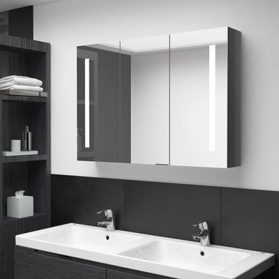 vidaXL LED kúpeľňová zrkadlová skrinka 89x14x62 cm žiarivá sivá