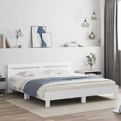 vidaXL Rám postele s LED pásikmi Biela 193 x 203 cm Kompozitné drevo