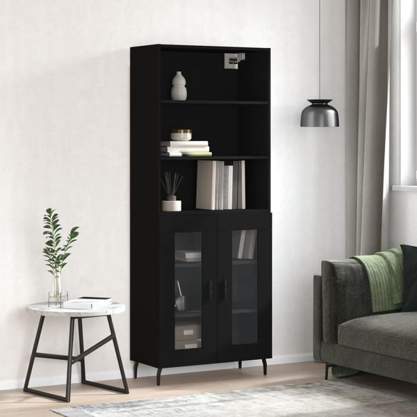 vidaXL Vysoká skrinka čierna 69,5x34x180 cm spracované drevo