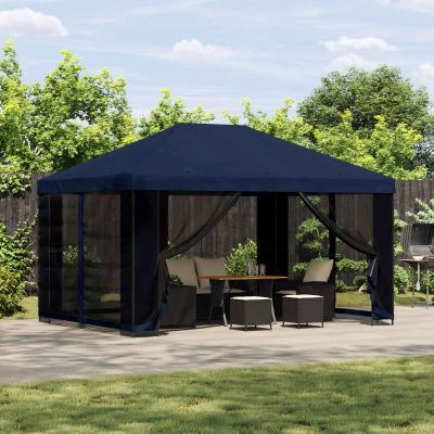 vidaXL Záhradný altánok so bočnými stenami 4 × 3 m Modrá