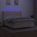 vidaXL Posteľ boxsping s matracom a LED krémová 160x200 cm látka