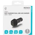 DELTACO USBC-CAR120, Autonabíjačka 1x USB-C/USB-A