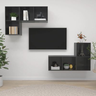vidaXL Nástenné TV skrinky 4 ks, lesklé sivé, kompozitné drevo