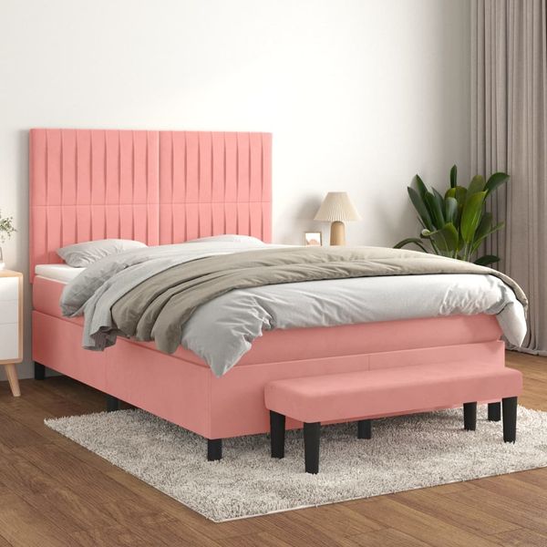 vidaXL Posteľný rám boxsping s matracom ružový 140x200 cm zamat