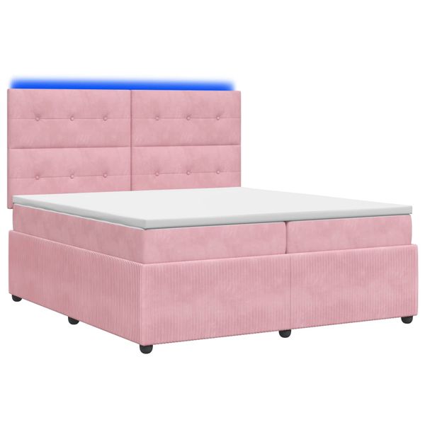 vidaXL LED boxspring posteľ s matracom Ružová 200 x 200 cm Zamat