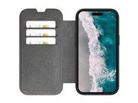 Puzdro s klopou pre mobilný telefón - kompatibilita s MagSafe - vegánska koža, plast - priesvitná, čierna - pre Apple iPhone 15 Plus