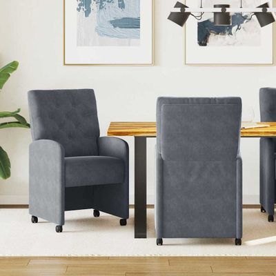 vidaXL Jedálenské stoličky na kolieskach 2 pcs Tmavo šedá Zamat