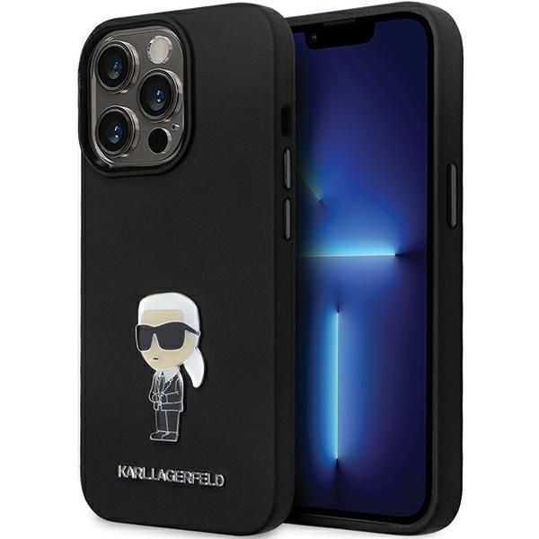 Obal Karl Lagerfeld pre iPhone 14 Pro 6,1" KLHCP14LSMHKNPK čierny HC Silicone Ikonik Metal Pin