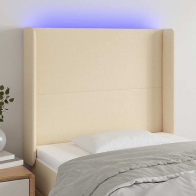 vidaXL Čelo postele s LED krémové 103x16x118/128 cm látka