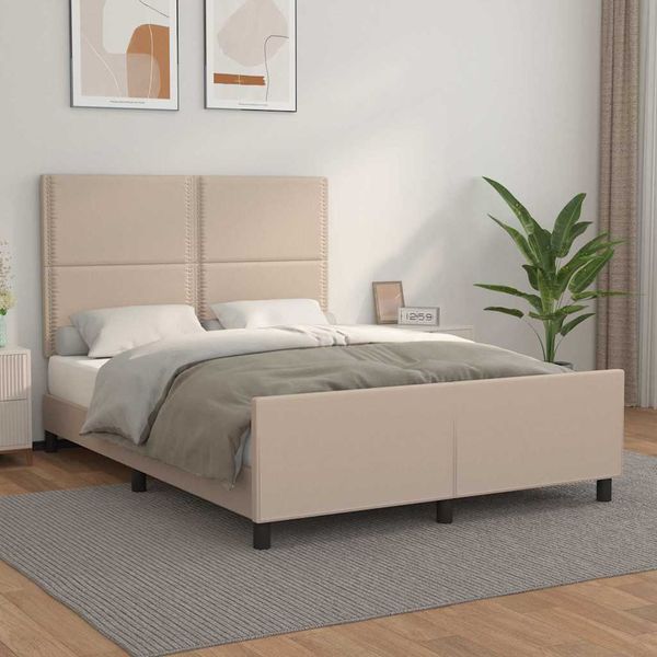 vidaXL Posteľný rám s čelom kapučínový 140x190 cm umelá koža