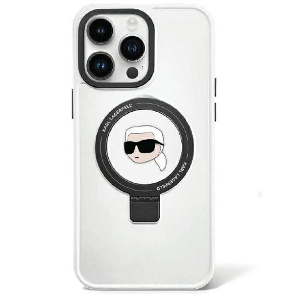 Karl Lagerfeld puzdro pre iPhone 15 6,1" KLHMP15SHMRSKHH biele HC Magsafe Ringstand KH