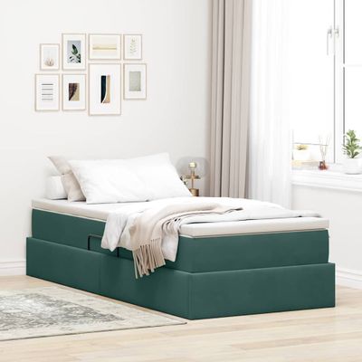 vidaXL Postel s úložným prostorem a matrací Tmavozelená 90 x 200 cm