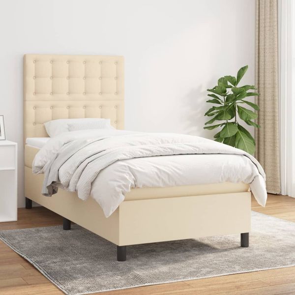 vidaXL Boxspring posteľ s matracom krémová 100x200 cm látka