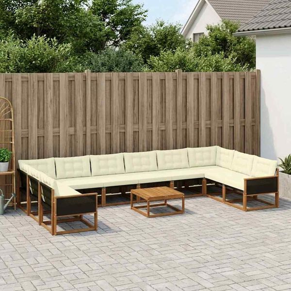 vidaXL Záhradná súprava gaučov s vankúšom 11 pcs Prírodná a krémová