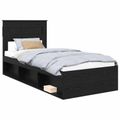 vidaXL Rám postele Čierna 75 x 190 cm Masívne borovicové drevo