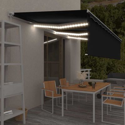 vidaXL Ručne zaťahovacia markíza s tienidlom a LED 6x3m antracitová